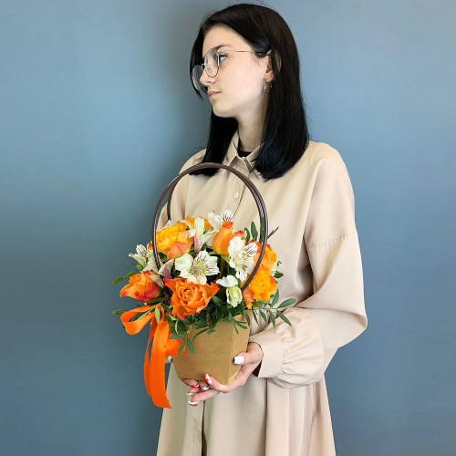 Сумочка с оранжевыми розами Кения и альстромерией арт. 66996-Р