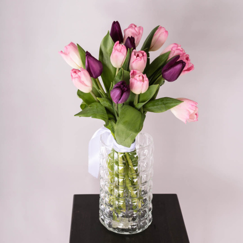 Букет из 15 тюльпанов фиолетово-розовый МИКС 28774